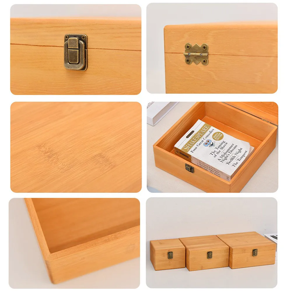 Caja de almacenamiento de madera S/M/L, madera de pino con tapa, cerradura de Metal Vintage, Cajas de artesanales de gran capacidad para decoración del hogar, organizador de joyas