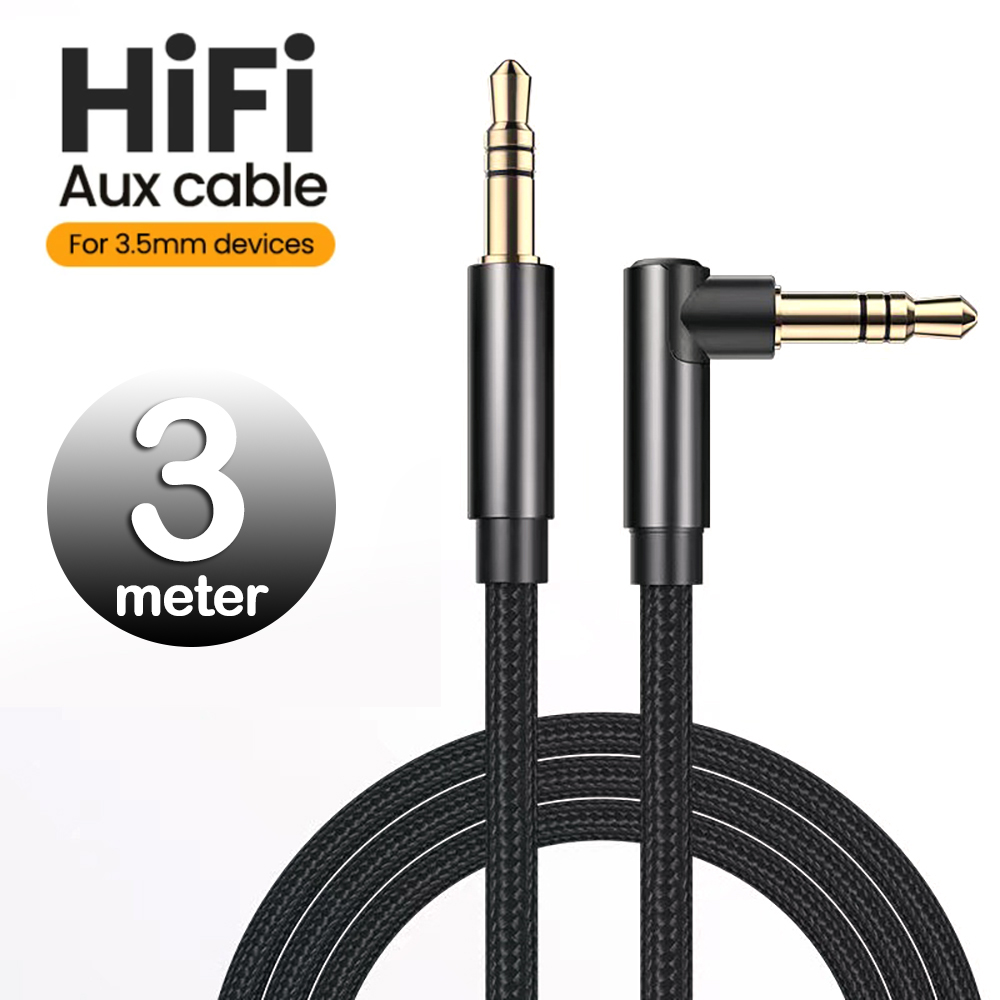 Kabel audio Aux 3,5 mm pod kątem prostym męski do męskiego posrebrzany kabel pomocniczy HiFi do słuchawek samochodowych iPhone 1/2/3 metra
