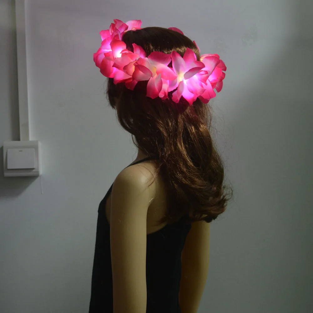 Women Girl Glow Party LED Hawaiian Lei Headband Light Up Flower Ribbon Crown Birthday Wedding Festival: Gold