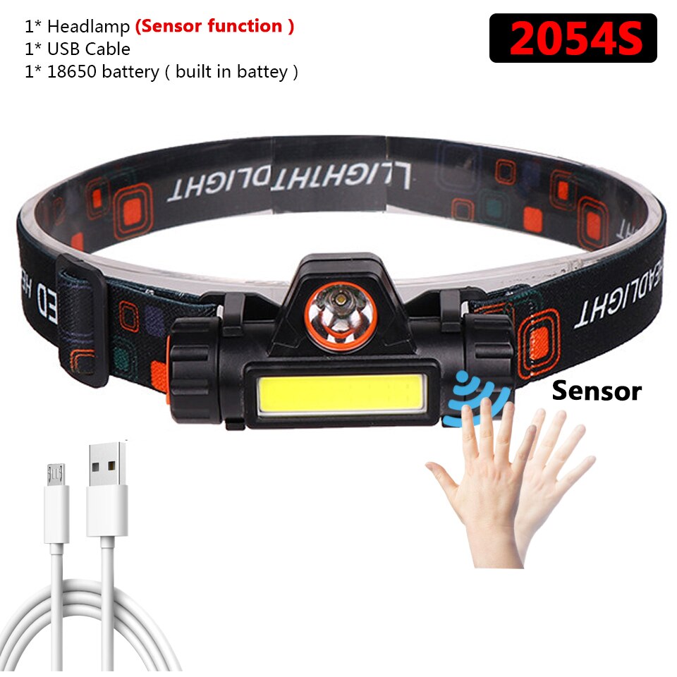 Zoomable Ingebouwde Batterij Camping Krachtige Led Koplamp Cob Usb Oplaadbare Koplamp Waterdichte Hoofdlamp Head Lamp Lantaarn: Package D