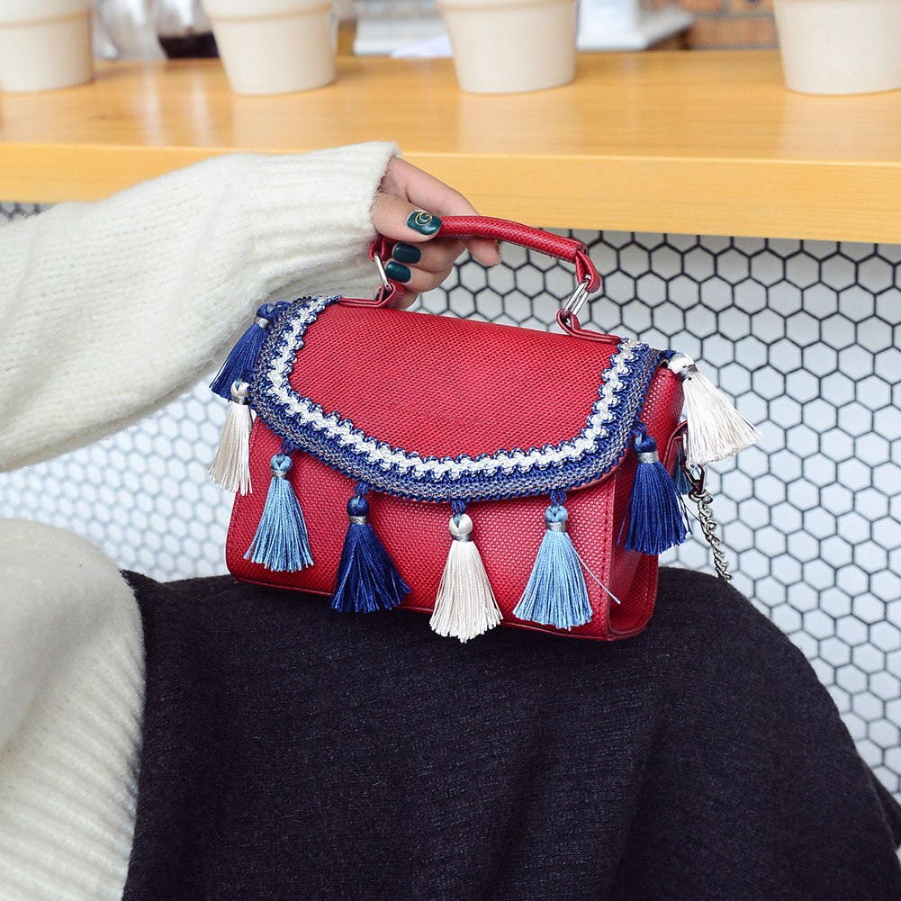 Quaste Schulter Bote Tasche Frauen Mädchen Kleine Quadrat Jahrgang Kette Umhängetasche Einkaufen Handtasche Bolsas Feminina Mujer