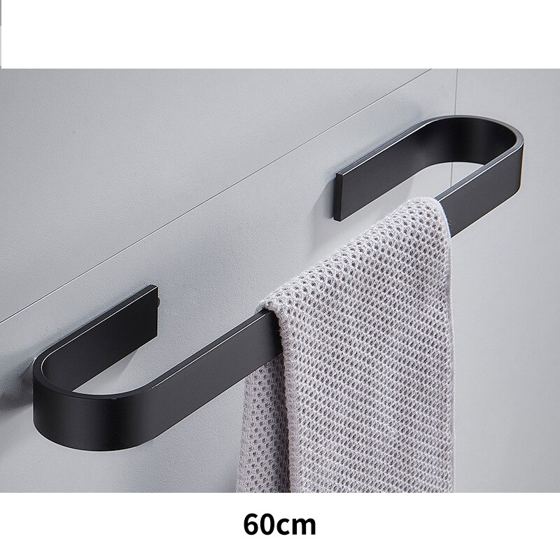 Solid plads aluminium sort håndklædestang enkelt håndklædestativ badeværelse mat sort vægmonteret håndklædeholder 30/40/50/60 cm: Sort -60cm