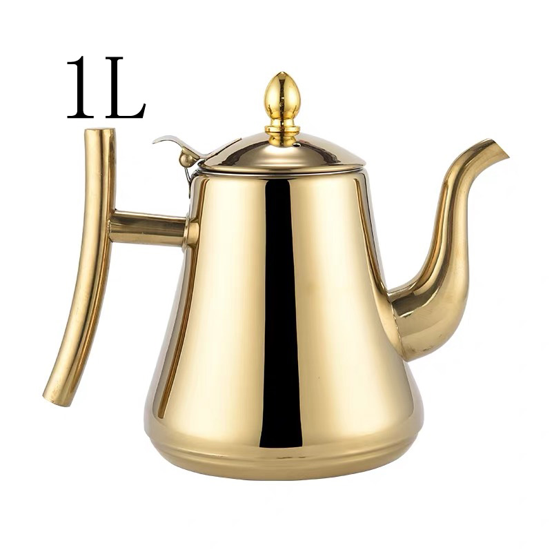 Stainless Steel Tea Pot Coffee Pot With Filter Hotel Restaurant Induction Cooker Tea Kettle Water Pot 1L/1.5L: Gold-1L