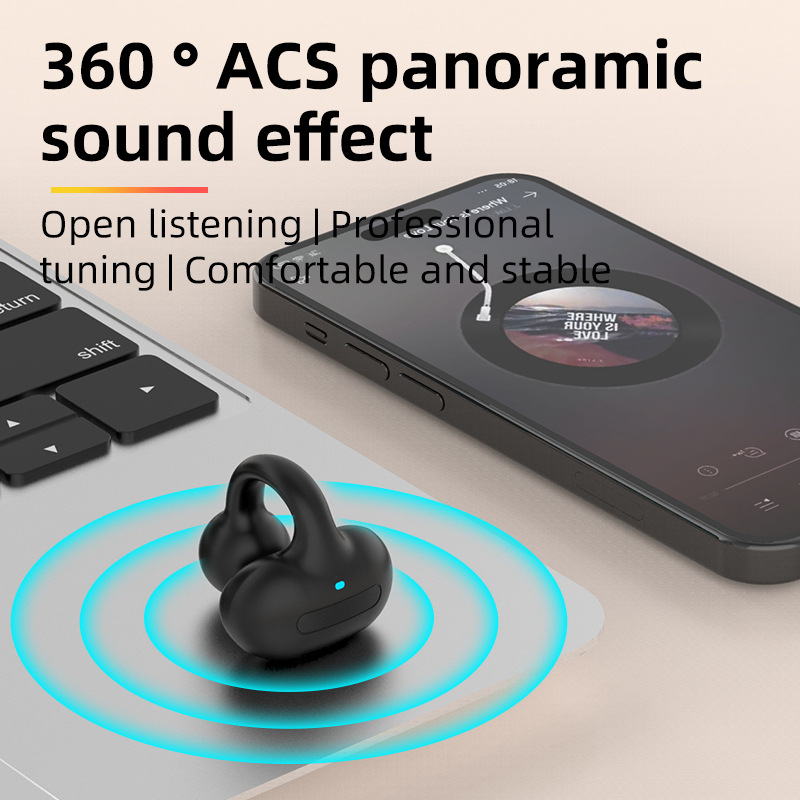 Ear Clip-on Bluetooth Earphones 24Hours Long Endurance Sports Headphones Noise Cancelling Bone Conduction Headset TWS Earbud