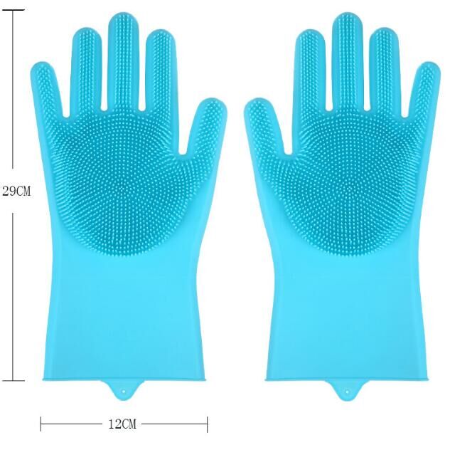 Fabrikanten directe verkoop magic silicone wassen gerechten keuken schoonmaken multi-purpose huishoudelijke siliconen borstel handschoenen: Sky Blue