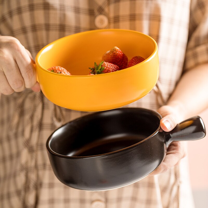 Ceramic With Handle Bowl Salad Bowl Oven Special Baking Bowl Baked Rice Bowl Fruit Dessert Bowl Instant Noodle Bowl