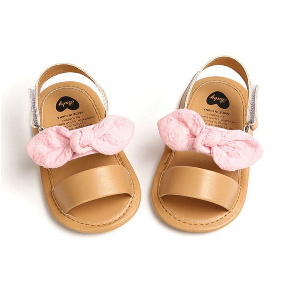 Nyfødte baby baby piger prinsesse sko bowknot toddler sommer sandaler pu skridsikre sko 0-18m: Lyserød / 13cm (5.12 in)