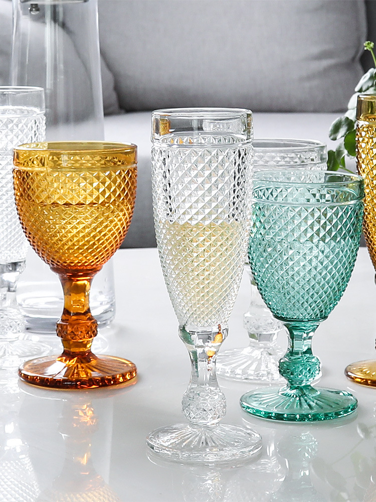Copa de vino tinto en relieve de estilo europeo, copa de Color, decoración de boda, copa de vino, vaso de agua para el hogar