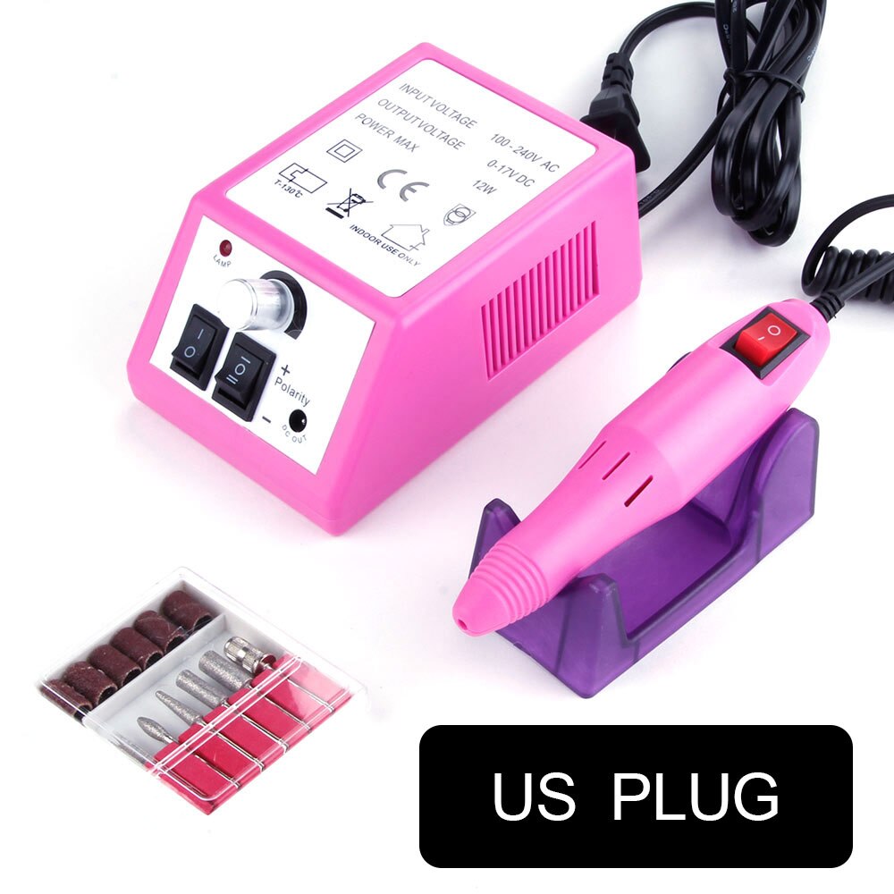Elektrisk manicure sæt pedicure skærere neglebor sæt manicure maskine apparater neglefil værktøj keramisk cutte: Pink us-stik