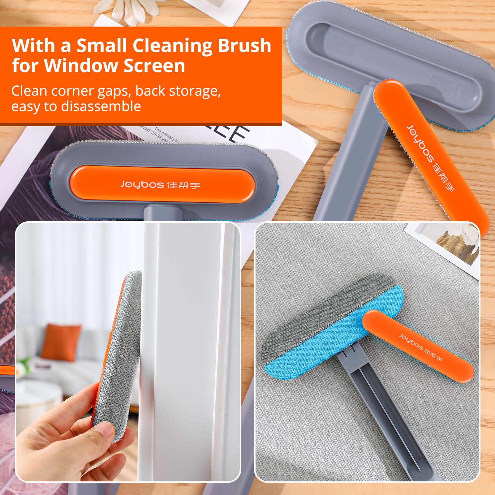 Joybos Double Sided Cleaning Brush Multi-function Screen Cleaner Carpet Wiper Sofa Brush Window Cleaner Home Pet Hair Broom JX87