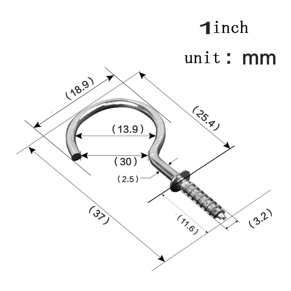 Nickel-plated metal ceiling hook, screw hook, cup hook, hanging cap nail, hanger, ，8 different sizes: 100pcs-37mm