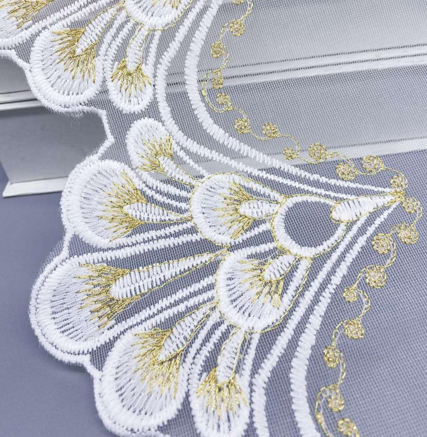 5Yards White Gold Handmade DIY Clothing Accessories Floral Embroidery Lace Fabric Curtains Sofa Lace Trim 18cm Width
