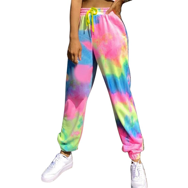Tie dye joggingbroeken hoge taille lange baggy broeken dames joggingbroeken losse broeken herfst winter streetwear kleding: Kleur 2 / Xl