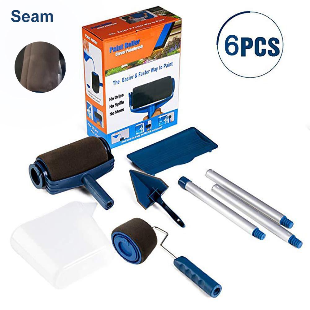 6pcs Paint Roller Brush and Seamless Roller set with extendable pole kit for DIY Seamless Handle Home Decoration: Seam