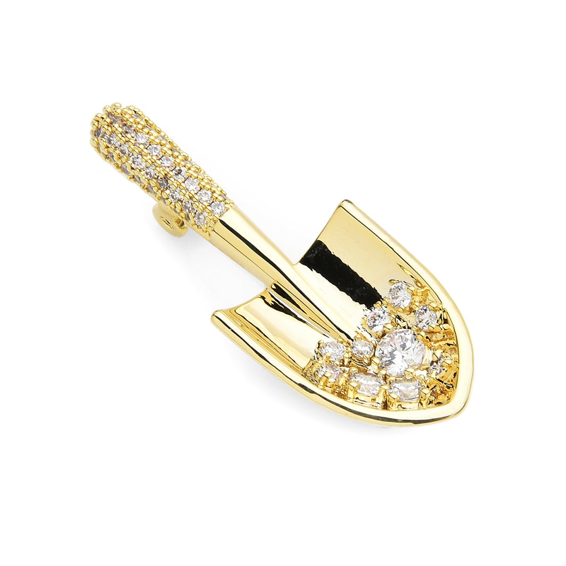 Wuli&baby Cubic Zircon Spade Brooches Women Men Exquisite Shovel Garden Tool Casual Office Brooch Pins