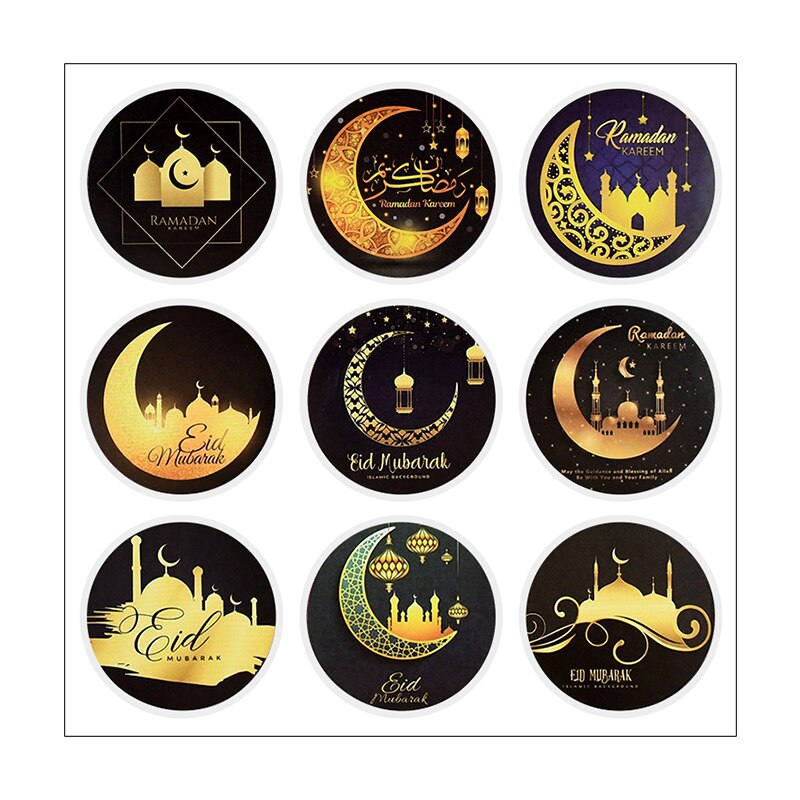 Autocollant Eid Mubarak Ramadan 4cm, étiquette autocollante pour emballage de boîte avec étoiles et motifs de lune, pour Scrapbook musulmans islamiques pour enfants, 90 pièces