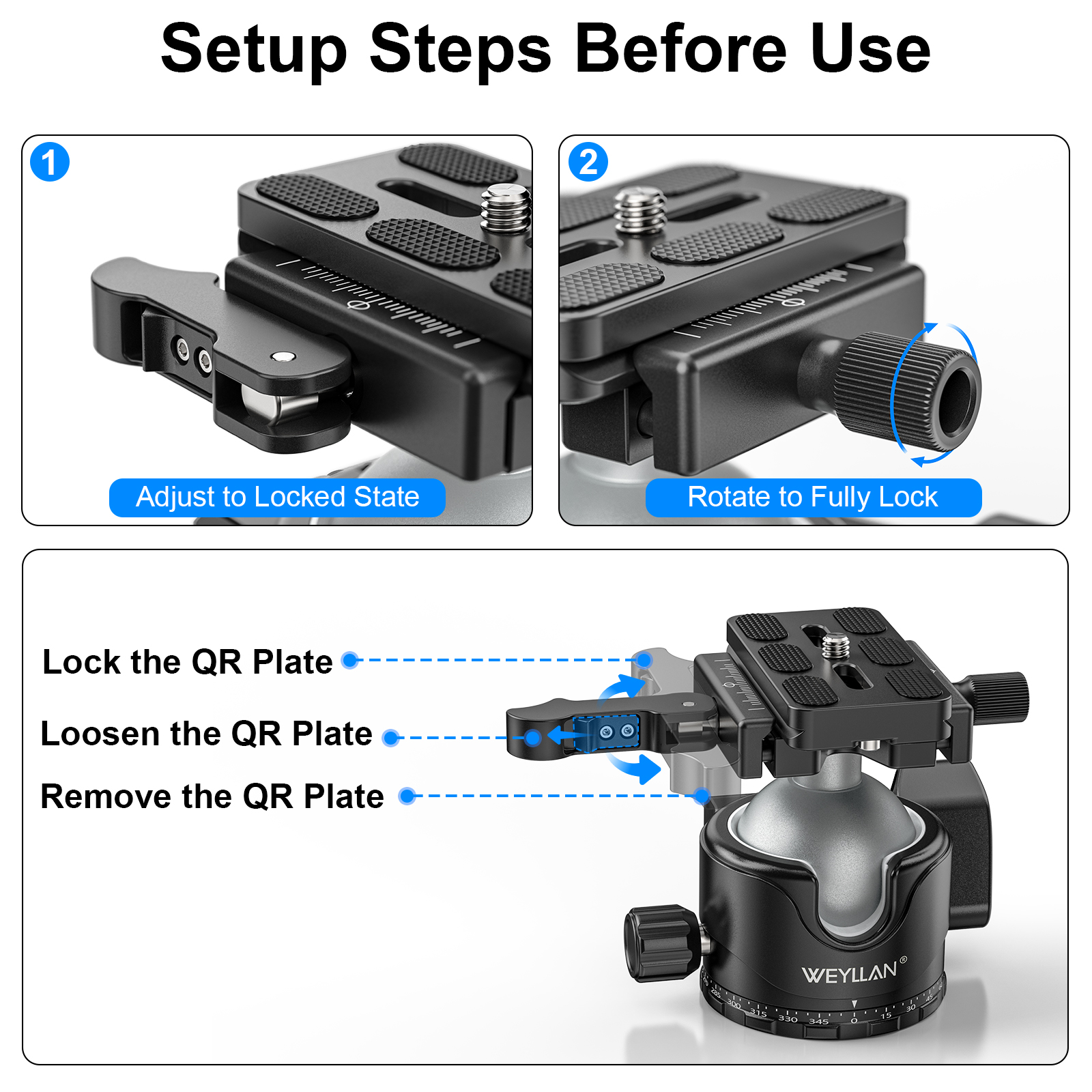 Tripod Ball Head with Lever Release 46mm Low Profile Ball Head Mount with Arca Swiss Plate WEYLLAN EH46L for Monopod Load 20kg