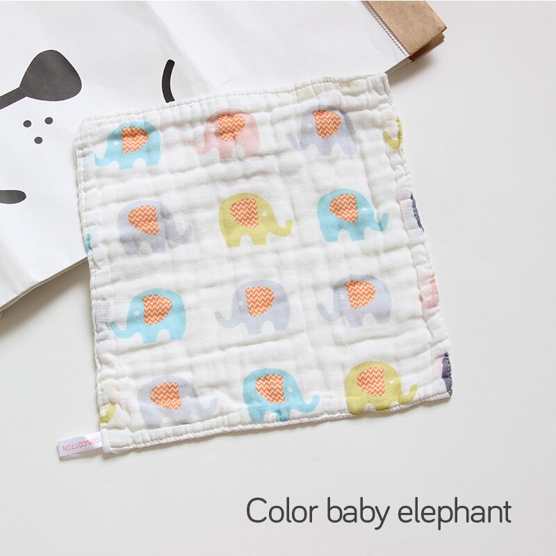Babyhandduk sex lager gasväv med hög densitet fyrkantig tvättbar seersucker tryckt fyrkantig salivhandduk dagishandduk
