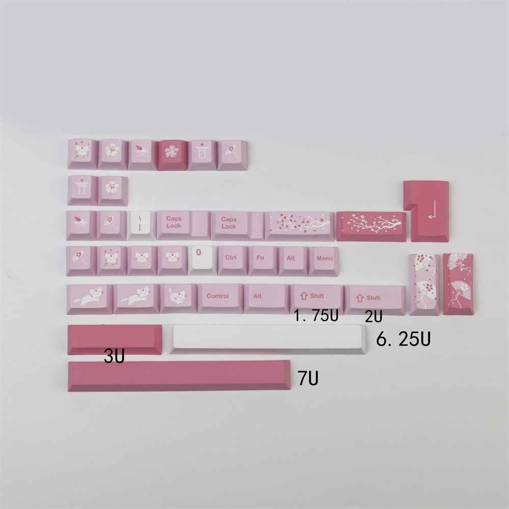 GMK-Teclado mecánico Sakura Cat, 140 teclas, Cherry PBT, DYE- Sublimation, con barra espacial 1.25U, 1.75U, 2U, Shift 7U