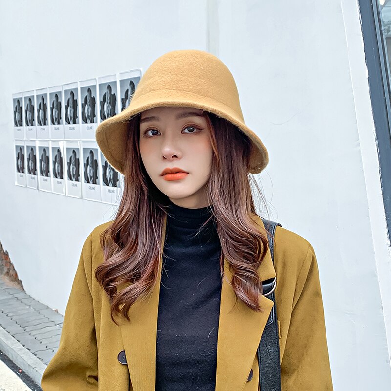 Vrouwen Herfst Winter Wol Gebreide Visser Hoeden Vintage Effen Kleur Elegante Temperament Bob Emmer Hoed Vrouwelijke