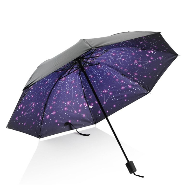 Kvinder bærbar folde blomster trefoldelig paraply solrig og regn vindtæt uv holdbar parasol paraply: Stjerne