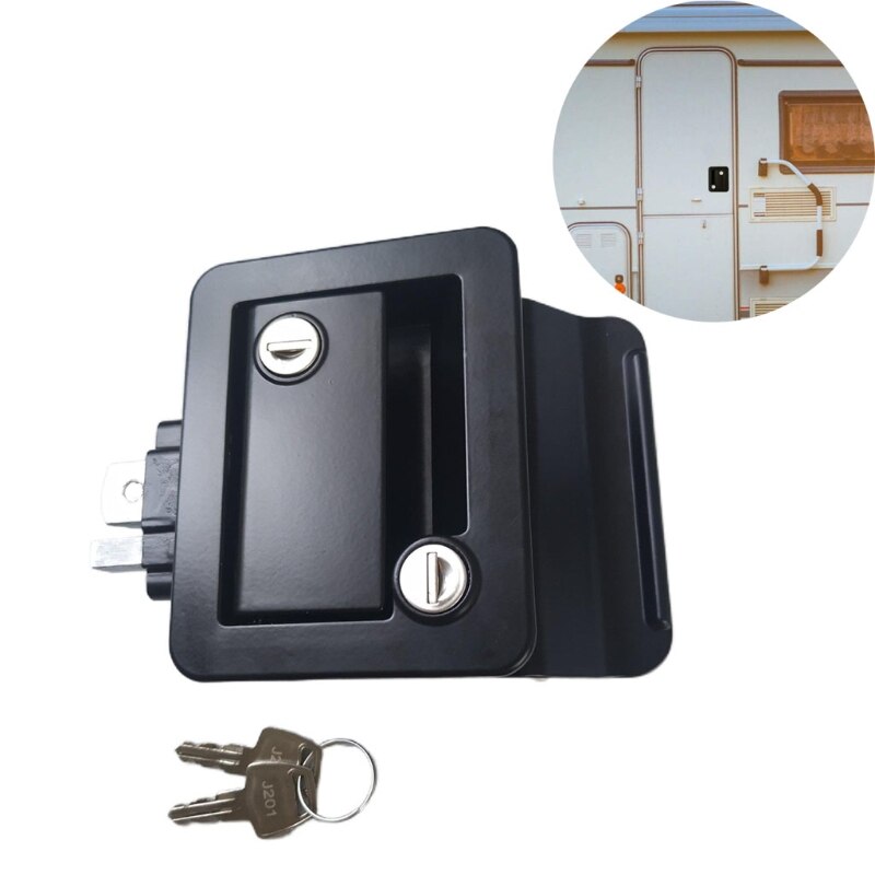 Caravan RV Travel Trailer Entry Door Lock Camper Door Latch Handle with Keys Secure for Camper Travel Trailer: BK