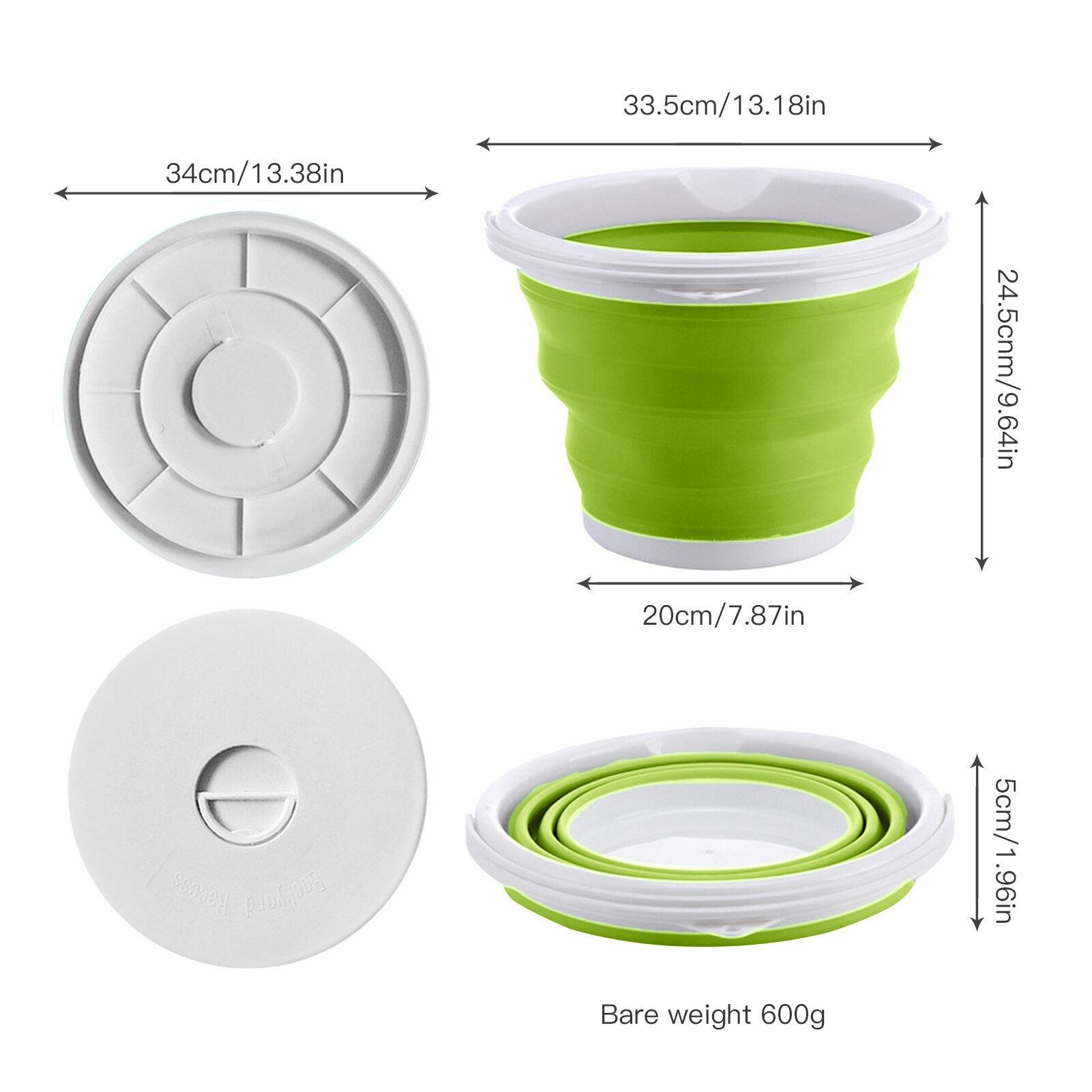 Seau pliant en plastique de 1,5 l – 10l, seau pliant pour la pêche, lavage de voiture, seau de pêche en plein air, Camping, salle de bain, outil de cuisine: 10L Green with lid
