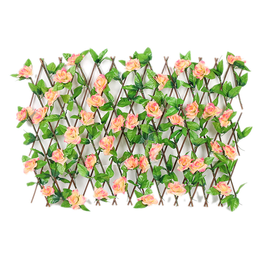Expandable Faux Privacy Fence Wooden Hedge With Artificial Flowers Leaves Garden Decoration Retractable Fence: Orange 70cm