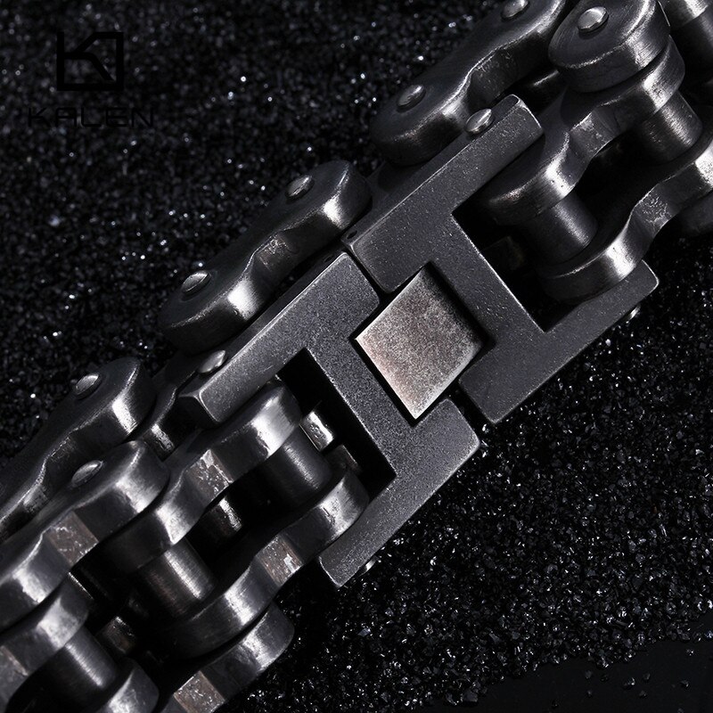 Kalen Punk Brushed Bike Chain Bracelet Oxidized Dark Bicycle Chain Men Bracelet Male 316L Stainless Steel Hand Chain