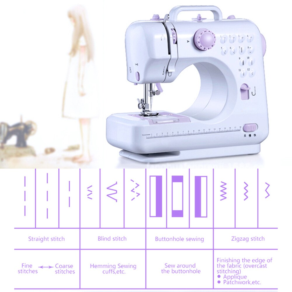 Portable Multiple Electric Sewing Machine Desktop Table Overlock DIY Clothes Thick Sew 12 Stitches Adjustable Speed 505A USB