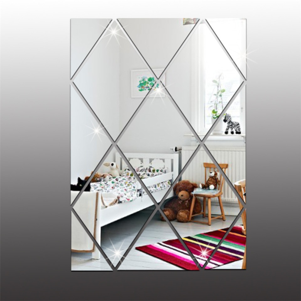 13 Stks/set Ruit Spiegel Sticker Op De Muur Diy Home Decor Behang Woonkamer Achtergrond Muur Spiegel Decoratieve Decal