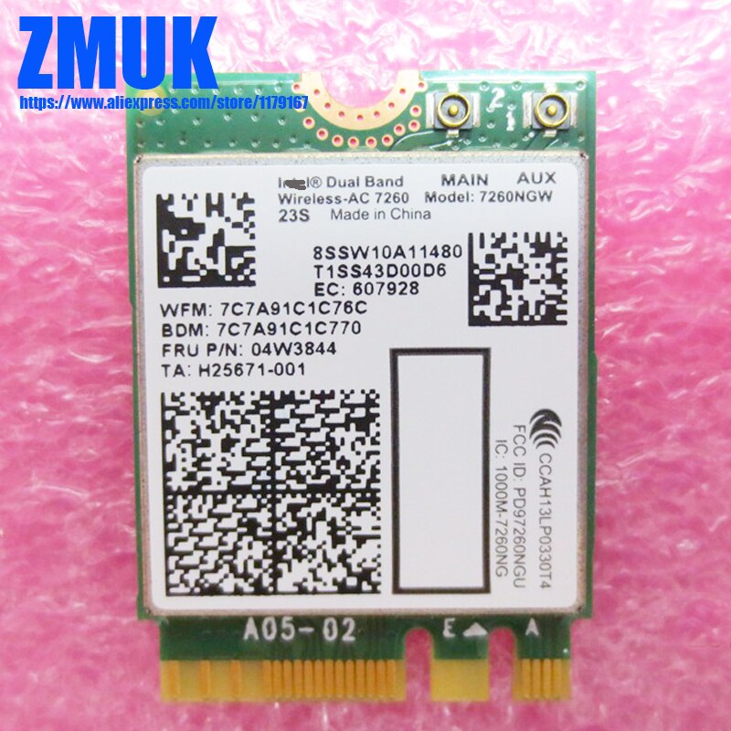 Intel double bande sans fil-AC 7260 WiFi + BT4.0 Combo carte pour Thinkpad X240 T440 T440S T440P T540P W540 L440 Series, P/N 04W3844