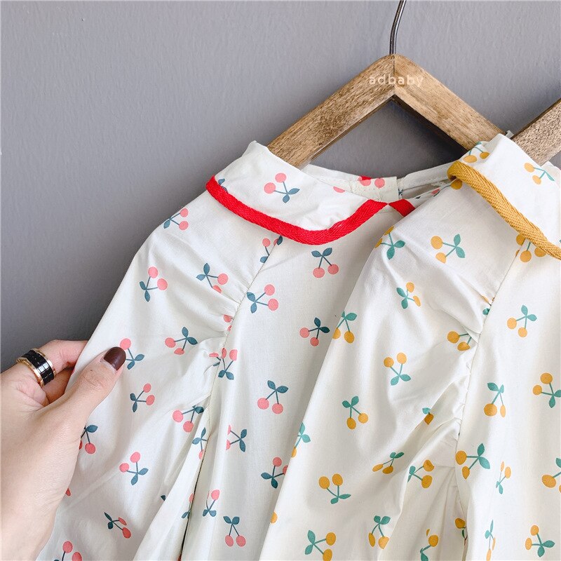 Blouse en coton pour filles | Nouveauté, printemps , manches longues, chemise pour enfants, imprimé cerise, chemise Dool, vêtements enfants hauts 1-6T