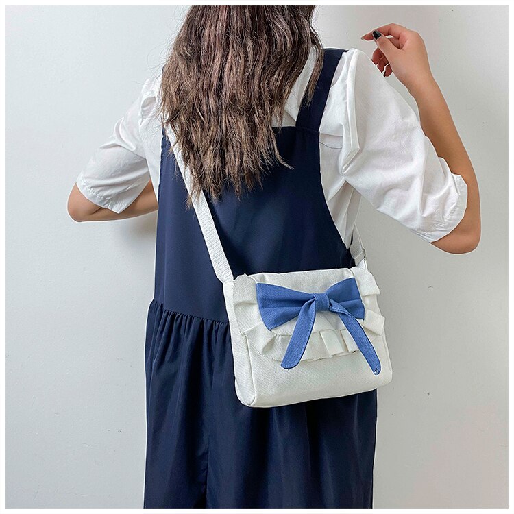 Leuke Uniform Tas Meisje Kleine Verse Canvas Enkele Schouder Messenger Kleine Tas: Sky Blue