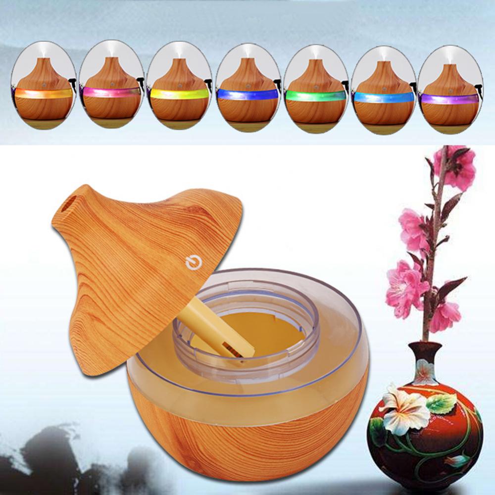 Wood Grain USB 300ml Air Humidifier Aromatherapy Aroma Essential Oil Diffuser with LED Light Mist Maker Colorful