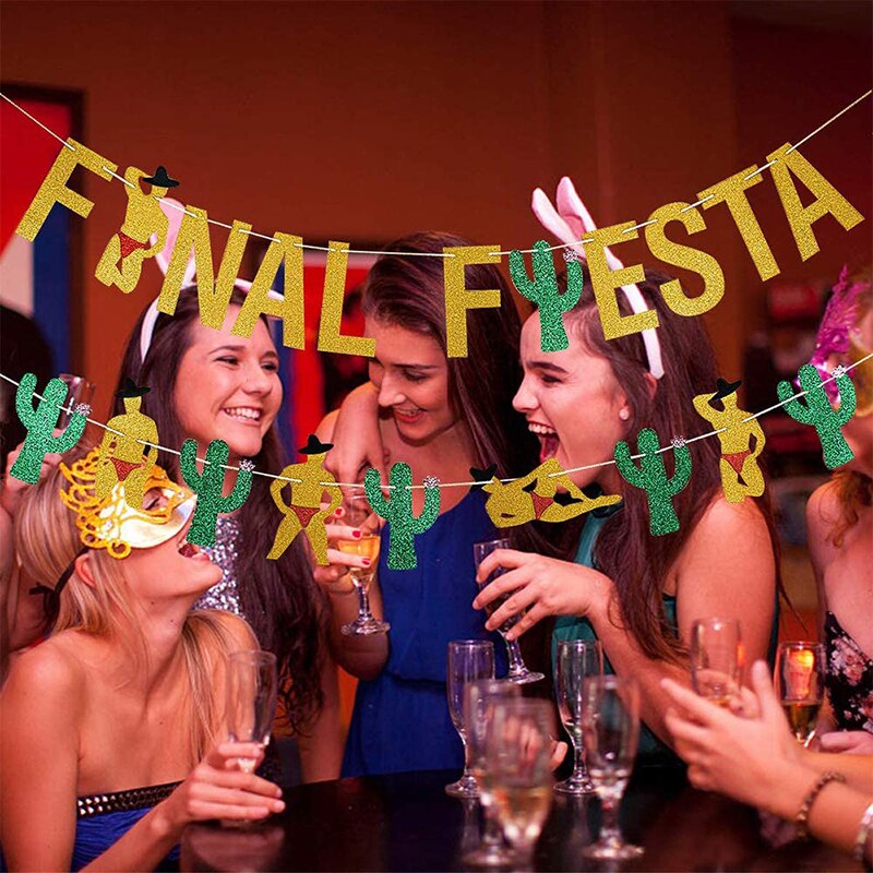 Gold Glitter Final Fiesta Banner Garland Funny Mexican Fiesta Theme Bachelorette Party Wedding Bridal Shower Decoration Supplies