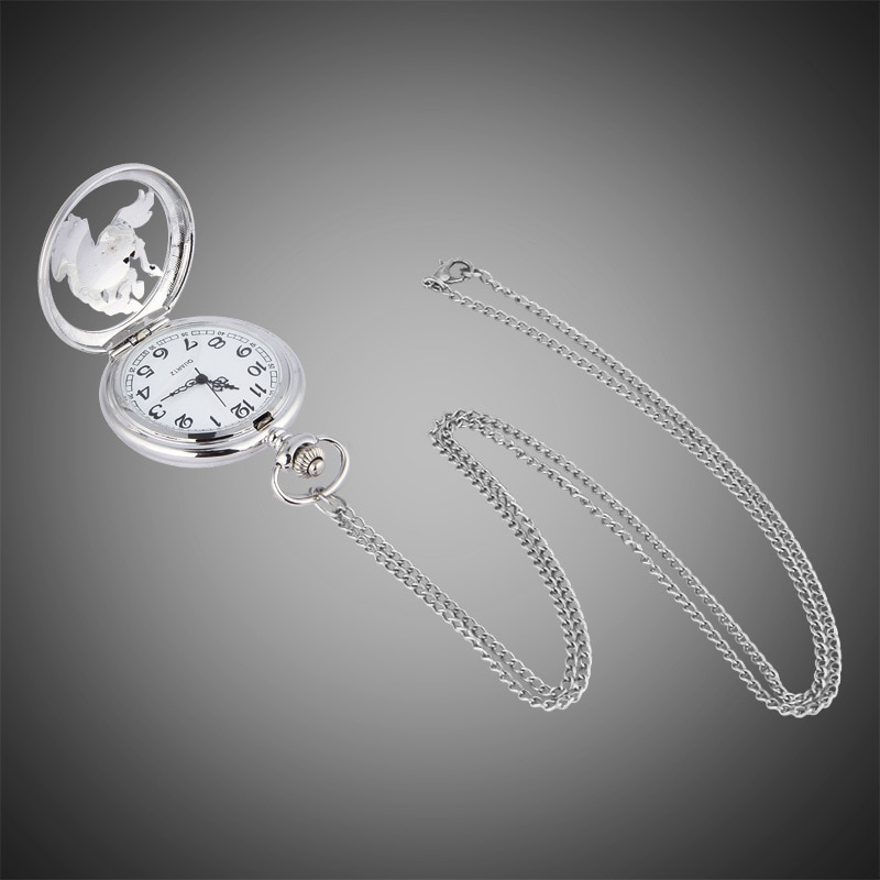 Springhäst fickur topp vintage steampunk kvarts fickur silver springhäst mönster klassisk klockkedja