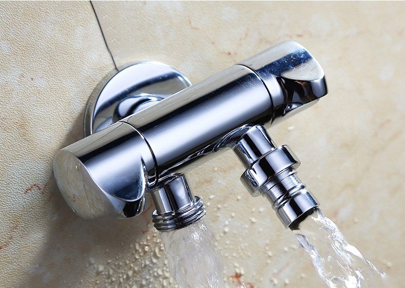 Brass G1/2" Angle Water Valve Washing Machine Faucet Tap Double Outlets Mixer, Chrome Finished