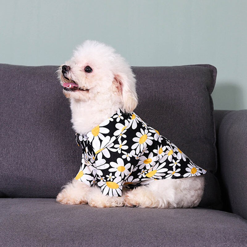 T-shirt à deux pattes en coton avec imprimé de chrysanthème pour chien, gilet d'été à boutons, produit pour animaux de compagnie, fournitures pour chiens, nouveauté