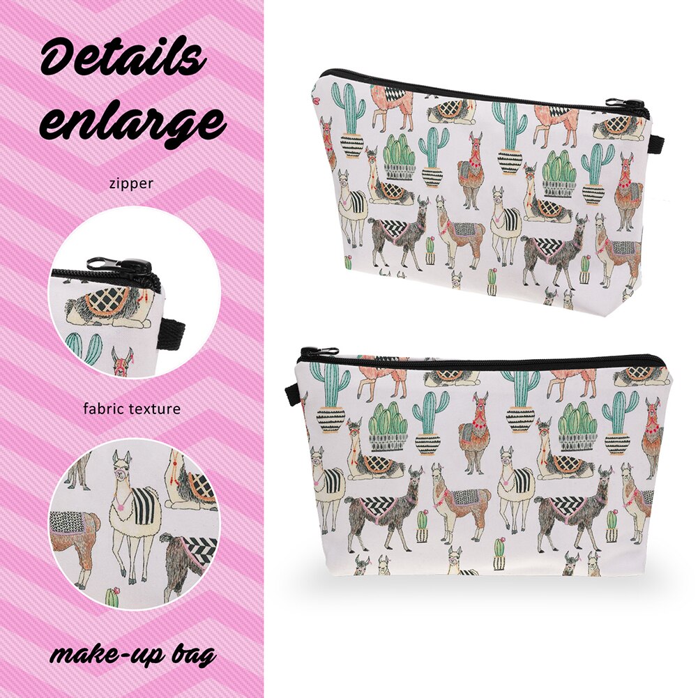 Saco cosmético à prova dwaterproof água impressão folha de alpaca saco de toalete para viagens organizador maquiagem beleza bolsa feminina zíper bolsa
