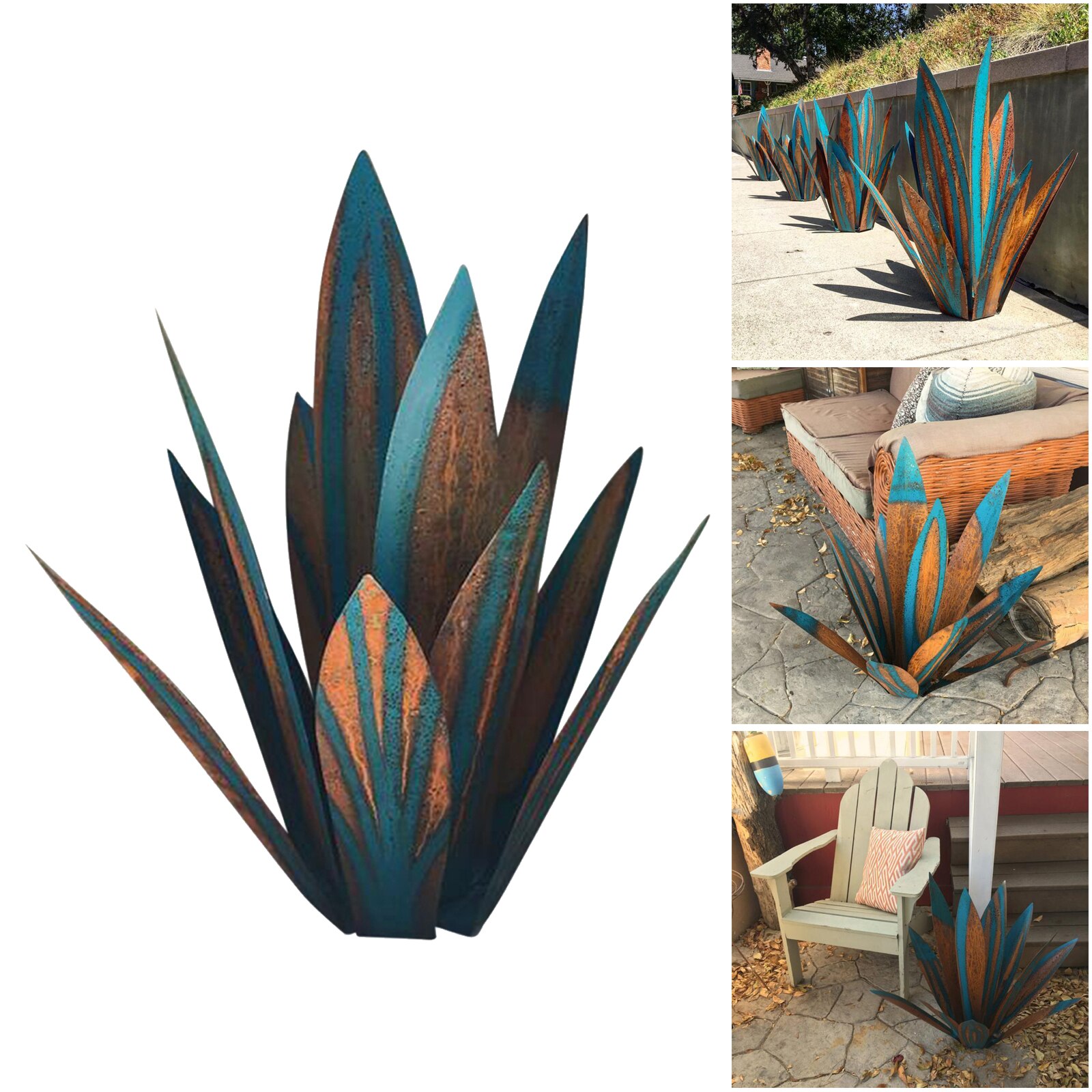 Rustik blå tequila skulptur samling agave plante have dekoration statue