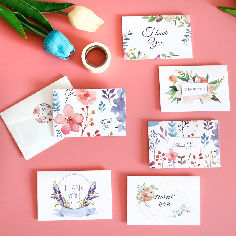 6 uppsättningar blommiga tackkort tomma inuti med kuvert klistermärken för fest bröllop baby shower blomma vikbara kort