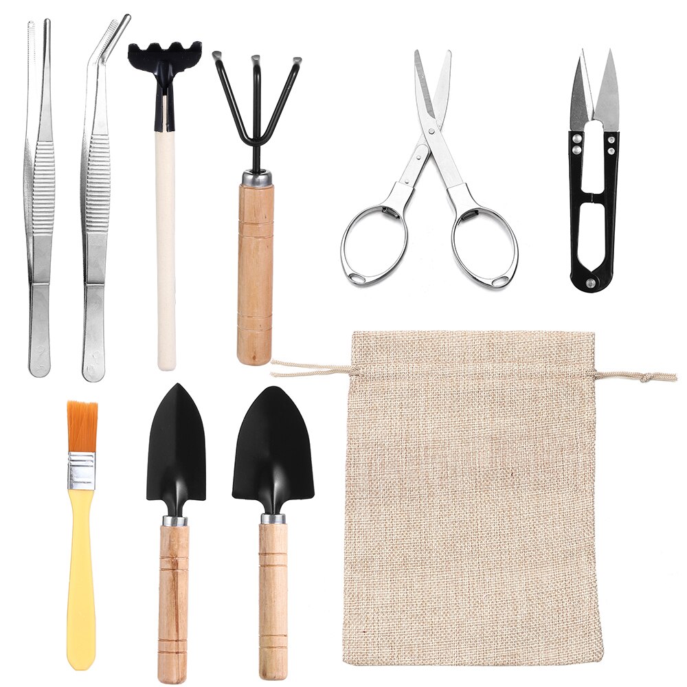 10Pcs/Set Succulent Plant Mini Gardening Potted Tools Kit Basic Bonsai Plant Transplant Digging Tool Bucket Shovel Hand Tools