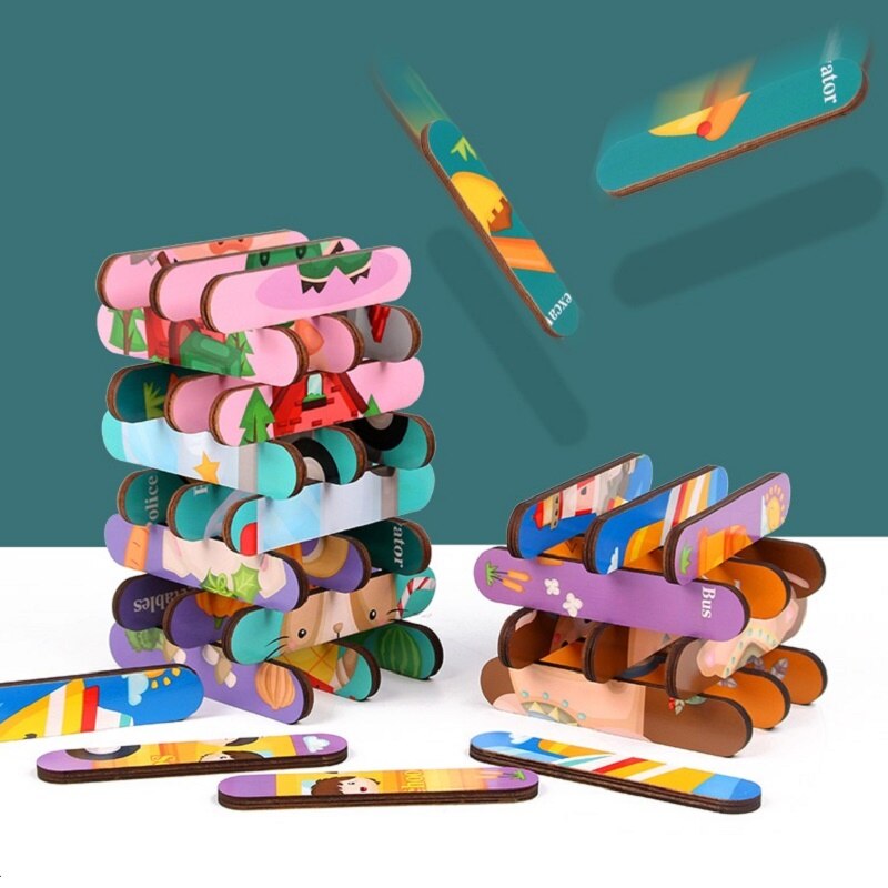 Vokmascot Montessori Holz Spielzeug 3D Jigsaw Bar Puzzles kinder Kreative Geschichte Stapeln Passenden Puzzle Frühen Pädagogisches Spielzeug