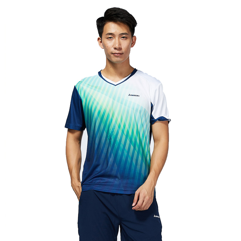 Kawasaki Sportswear Badminton Sports Men Shirt V-Neck Breathable Sweat Shorts Tennis shirts For Men 100% Polyester ST-T1012