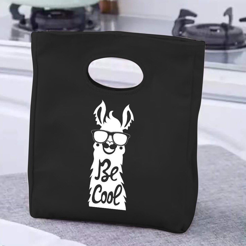 Lunch Bag Handle Insulation Cooler Bag Lunch Box Picnic Travel Portable Food Storage White Picture Printed Thermal Food Bag