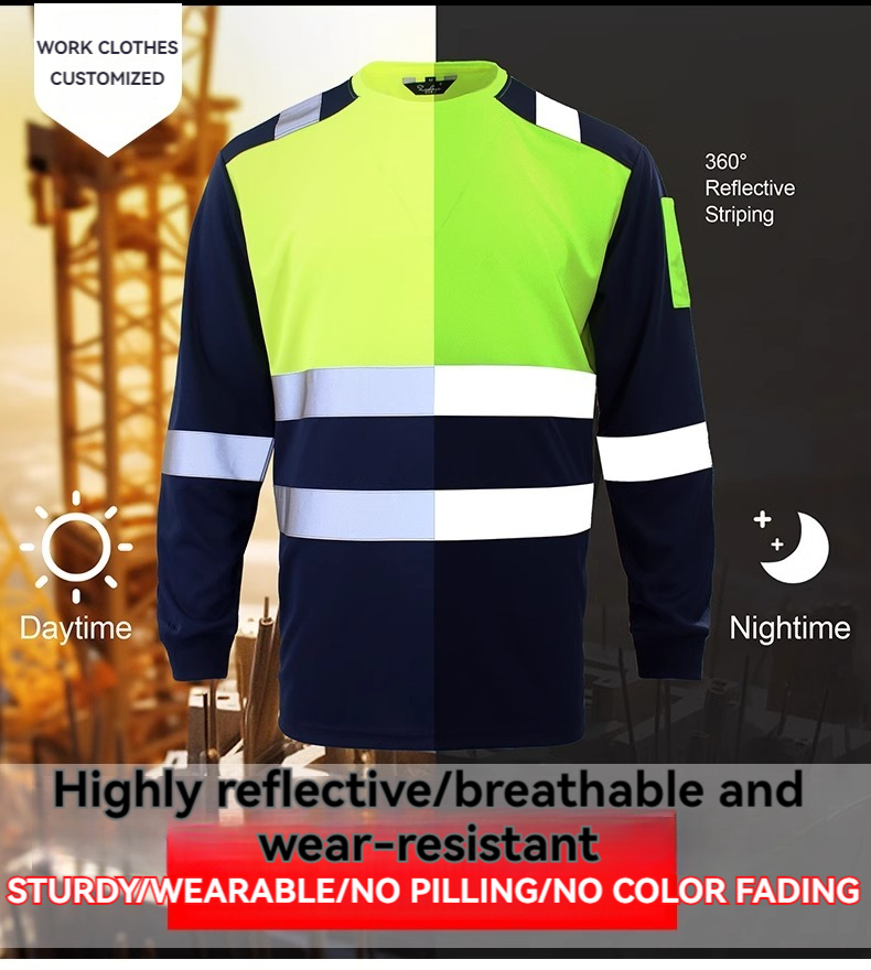 Hochsichtbare Sicherheitshemden, reflektierende Langarmshirts mit reflektierenden Streifen, Darm sichtbare Sicherheitshemden, Arbeitskleidung, Darm sichtbare Arbeitskleidung