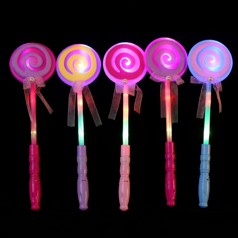 LED Lollipop Stick Les Light up Flashing Fairy Magic Wand Princess Lollipop Stick Girl Xmas For Glowing Party Supplies