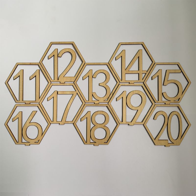 20 Pcs 1-20 Houten Bruiloft Tafel Nummers Met Houder Base Hexagon Tafel Nummers C63B