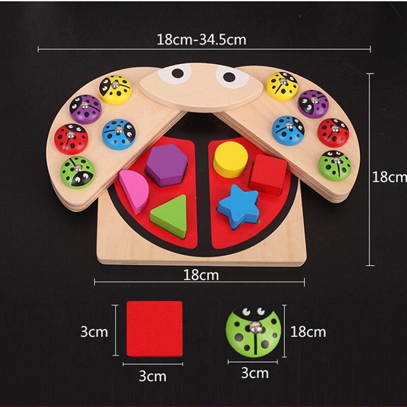 Di legno di Puzzle Del Giocattolo Gioco Coccinella multicolore Forma geometrica di Apprendimento e di Istruzione Da Tavolo Gioco di pesca Per Bambini Giocattoli